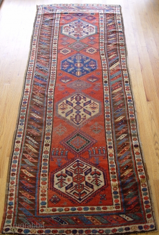 Antique Caucasian Karabagh rug runner, circa 1880s, 3.7 x 10 ft. great condition, professionally hand washed.                 