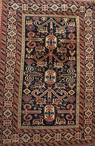 19th century Caucasian Perepedil Kuba rug, size 3.4 x 4.7 ft., perfect antique condition, professionally hand washed recently, no repairs, no wears.           