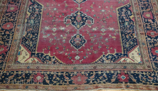 Farahan Sarouk 19th century Persian rug ,it is 8.8 x 12.5 ft. amazing colors, professionally hand washed, minor abrush on red on one end, minor area of wears in the filed but  ...