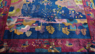 Stunning Antique Art Deco Chinese oriental rug, it measures (8'10" x 11'7" ft.) amazing colors and design, wonderful condition, professionally hand washed.