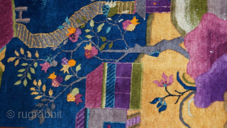 Stunning Antique Art Deco Chinese oriental rug, it measures (8'10" x 11'7" ft.) amazing colors and design, wonderful condition, professionally hand washed.