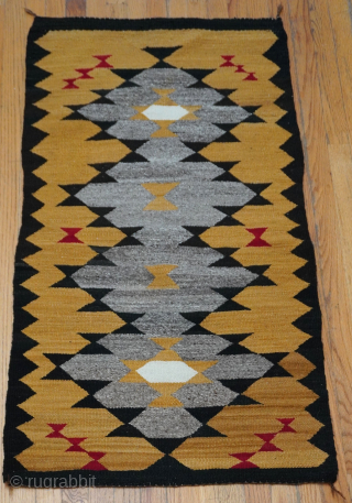 Gorgeous Antique Navajo hand woven wool rug, it measures 2'5" x 4'6" ft. great condition, colors are gold, gray, black, red, white, professionally hand washed recently.