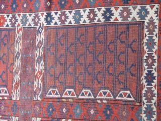 Turkmen Ensi, 4'2' x 5'5' , 100% wool both pile and foundation, very tightly woven,  circa 1860-1880's,
               