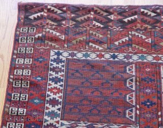 Turkmen Ensi, 4'2' x 5'5' , 100% wool both pile and foundation, very tightly woven,  circa 1860-1880's,
               