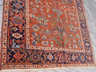 Antique Persian Heriz rug, circa 1900's , 6' x 9"ft. wonderful original condition, professionally hand washed and cleaned ready for floor.            