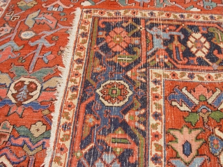 Antique Persian Heriz rug, circa 1900's , 6' x 9"ft. wonderful original condition, professionally hand washed and cleaned ready for floor.            