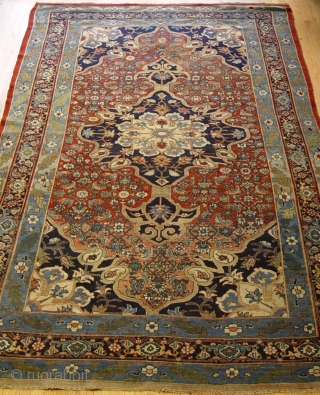 Antique Persian all wool Bijar halvai, the size is (7'2" x 12'5"ft.) 
 good condition, has been hand washed and cleaned professionally, both ends and sides are intact, has low pile through  ...