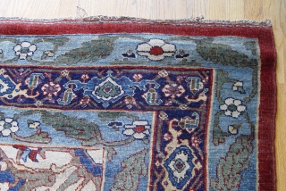 Antique Persian all wool Bijar halvai, the size is (7'2" x 12'5"ft.) 
 good condition, has been hand washed and cleaned professionally, both ends and sides are intact, has low pile through  ...
