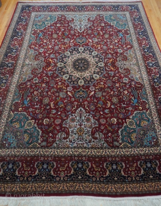 Antique Persian Isfahan oriental rug, size is 9'8" x 13'ft. (264 x 396 cm.), full pile, silk foundation and kurk wool, 441 kpsi, professionally hand washed and cleaned just recently, exquisite design  ...