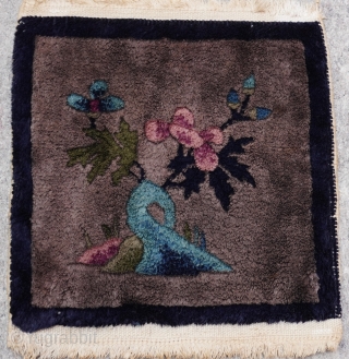 Cute Little Art Deco Chinese Oriental Rug, ca. 1920, it is (12" x 14" inch) this is the smallest rug ever had, great condition, hand washed and cleaned.     