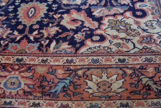 Persian Farahan Sarouk Rug circa 1880 the size 4'5" x 6'8" original good condition, has low pile throughout the rug , blue background, hand washed and cleaned professionally ready for your home  ...