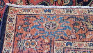 Persian Farahan Sarouk Rug circa 1880 the size 4'5" x 6'8" original good condition, has low pile throughout the rug , blue background, hand washed and cleaned professionally ready for your home  ...