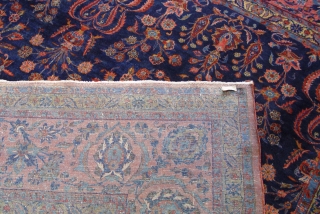 Antique Persian Kashan Rug, the size is 10'7" x 13'8" ft.  circa 1880 -1900's, very good original condition and has a minor area of lower pile, Blue background, hand washed and  ...