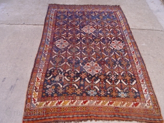 Antique Persian Khamseh , 4' x 7'8"ft. 122 x 324 cm. shows an image of one bird/chicken, good original condition, has some areas with lower pile, .      