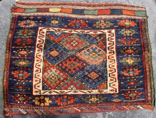 Antique Jaf Kurd bag ca. 1880s, size is 2' x 3'3"ft. Colorful, amazing wool, professionally hand washed.                