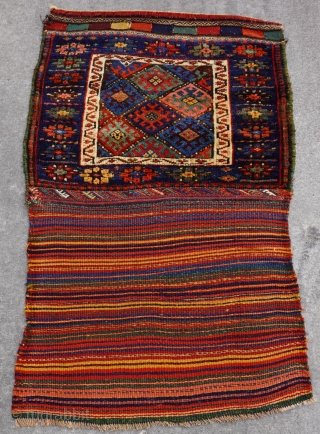 Antique Jaf Kurd bag ca. 1880s, size is 2' x 3'3"ft. Colorful, amazing wool, professionally hand washed.                