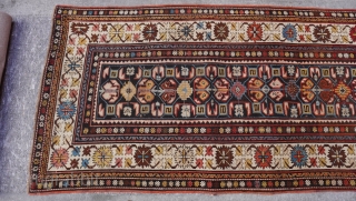 Antique Caucasian Gendje Runner, size is 3'8" x 9' ft or 112 x 275 cm.                  