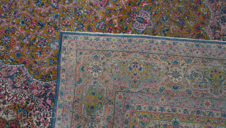 Antique Ravar Kerman with mustard gold field large rug, ca.1880s, the size is (10' x 18' ft.) contact: thetriballooms@yahoo.com              