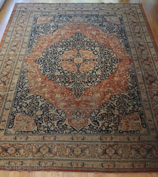 Antique Haji Jalili Tabriz Persian Oriental rug , circa 1840 - 1880's, size: 9' X 13'ft. (275 x 395 cm.), good condition, no repairs, medium to low wool pile, hand washed and  ...