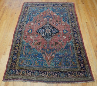Antique Bijar Persian Oriental Rug, ca, 1840s, size (4'9" x 7'3" ft), gorgeous piece, both ends are intact, no repairs, no stains, no holes, professionally hand washed and cleaned.    