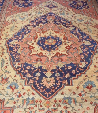 Antique ca. 1860's Persian Farahan Sarouk, size is 8'3" x 11'4"ft. excellent original condition , no repair, hand washed and cleaned professionally, minor areas of lower pile.      