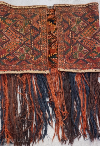 Antique Turkmen Esari 3 Gul Torba ,size is 1'7" x 4'6" ft. - 48 x 137cm. excellent original condition, all vegetable dyes, complete with original tassels, no wears, no holes, no repairs,  ...
