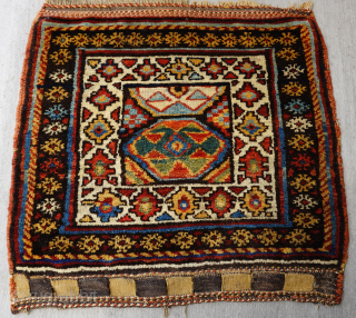 Stunning Antique Kurdish Bag face great colors, excellent original condition, size is 2'3" x 2'1" ft (27" x 25" inch)             