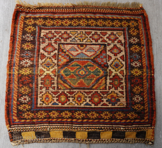 Stunning Antique Kurdish Bag face great colors, excellent original condition, size is 2'3" x 2'1" ft (27" x 25" inch)             