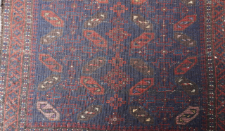 Antique silk & wool Baluch bag face, ca.1860s size is (1'9" x 1'8" ft) (53 x 52 cm.) very tightly woven, blue background.          