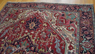 Antique 1900s-1910s Persian Heriz rug, size is 8'6" x 11'3" ft. (259 x 343 cm.) excellent original condition, no wears, no repairs, professionally hand washed and cleaned.      