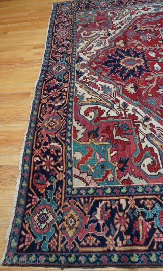 Antique 1900s-1910s Persian Heriz rug, size is 8'6" x 11'3" ft. (259 x 343 cm.) excellent original condition, no wears, no repairs, professionally hand washed and cleaned.      