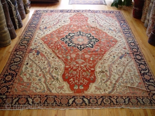 Serapi Heriz antique Persian rug, ca. 1900's, size: 9'2" x 13'10" excellent original condition, very tightly woven, no repair/restoration, has full pile throughout the rug, hand washed professionally.     