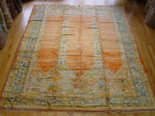 Antique Angora Oushak rug, 8'2" x 10'9" , Circa 1880's, made of 100% wool both pile and foundation, hand washed and cleaned professionally, full pile however shows a very small areas of  ...