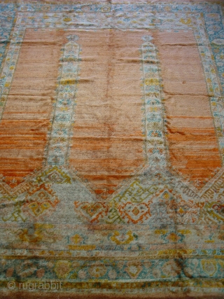 Antique Angora Oushak rug, 8'2" x 10'9" , Circa 1880's, made of 100% wool both pile and foundation, hand washed and cleaned professionally, full pile however shows a very small areas of  ...