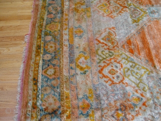 Antique Angora Oushak rug, 8'2" x 10'9" , Circa 1880's, made of 100% wool both pile and foundation, hand washed and cleaned professionally, full pile however shows a very small areas of  ...