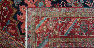 Antique Heriz Serapi Persian Rug, it is (11'2" x 15'5"ft.) gorgeous colors, ca. 1900s, good condition, professionally hand washed.              