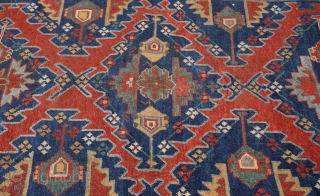 Antique Kazak Caucasian Rug ca.1860s-1880s, measures 5' x 7'8" ft.(152 x 234 cm.)
professionally hand washed.                  