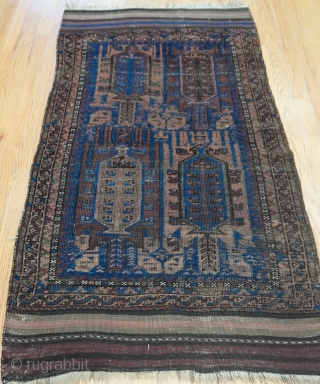 Antique Balouch rug , ca. 1860's-1880's, 2'8" x 4'10" (82 x 148 cm) hand washed and cleaned professionally, low pile , no repairs.          