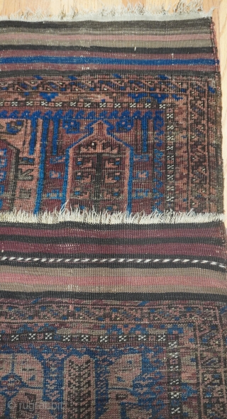 Antique Balouch rug , ca. 1860's-1880's, 2'8" x 4'10" (82 x 148 cm) hand washed and cleaned professionally, low pile , no repairs.          