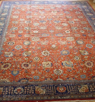 Antique Persian Tabriz 12'5" x 18'5" / 380 x 560 (cm), circa 1900-1920's, has a signature, perfect original condition.              