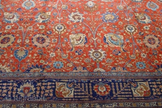 Antique Persian Tabriz 12'5" x 18'5" / 380 x 560 (cm), circa 1900-1920's, has a signature, perfect original condition.              