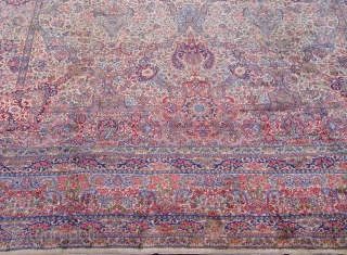 Persian Lavar Kerman ca. 1920's, measures 12'9" x 17'ft. (389 x 519 cm.) excellent original condition,full pile throughout the rug, hand washed and cleaned, no repairs, the sides and ends are complete.  ...