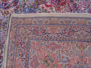 Persian Lavar Kerman ca. 1920's, measures 12'9" x 17'ft. (389 x 519 cm.) excellent original condition,full pile throughout the rug, hand washed and cleaned, no repairs, the sides and ends are complete.  ...