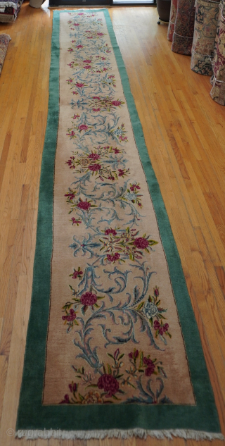 Lovely Antique signed Isfahan Long Hallway Rug, 3'2" x 21' ft. excellent original condition, very soft wool, super tightly woven, recently hand washed.          