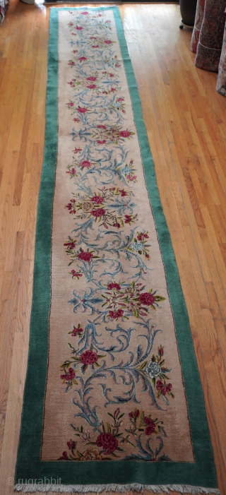 Lovely Antique signed Isfahan Long Hallway Rug, 3'2" x 21' ft. excellent original condition, very soft wool, super tightly woven, recently hand washed.          