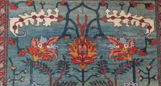 Magnificent Antique Persian Bakhshayesh Hand knotted Wool Rug, circa, 1880s-1900s, it measures (8'7" x 11'3"ft) gorgeous design with turquoise blue background, excellent original condition, free of odors, wears, repair, professionally hand washed ...