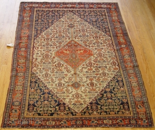 Antique Senneh rug ca. 1800s-1850s, size is 4'6" x 6'6" ft. wool on wool with liones , very good condition, professionally hand washed, no wears. 

       