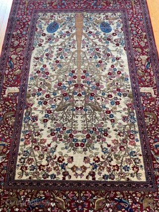 Antique Persian Kermanshah Tree of Life rug, beautiful Blossom tree with peacocks, birds and Animals, ca.1880s, it measures (4'6" x 6'6")and(132 x 198 cm.) mint original condition, has been hand washed and  ...