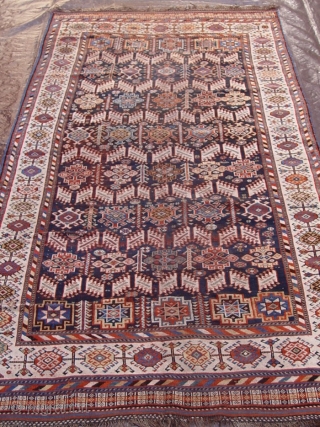 Antique Persian Qashqai tribal rug, circa 1880's or older, 5'6" x 10'4"  ft. blue background, some minor areas of lower pile, no restorations.         