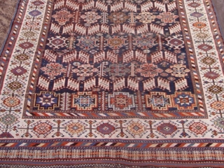 Antique Persian Qashqai tribal rug, circa 1880's or older, 5'6" x 10'4"  ft. blue background, some minor areas of lower pile, no restorations.         